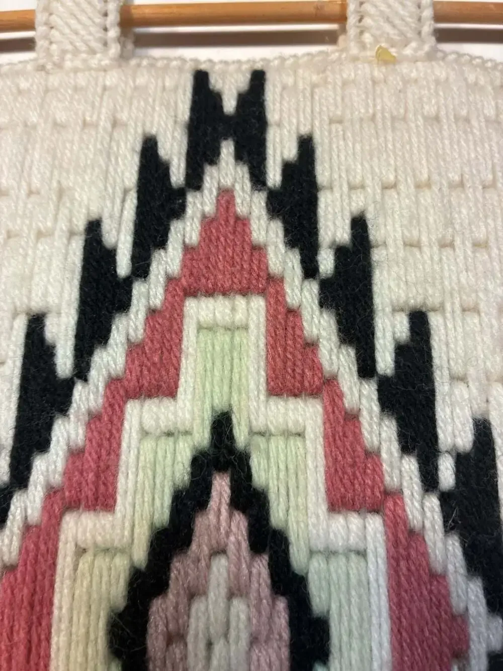 Vintage Norwegian Woven Wall Hanging – Handcrafted Geometric Tapestry - ,